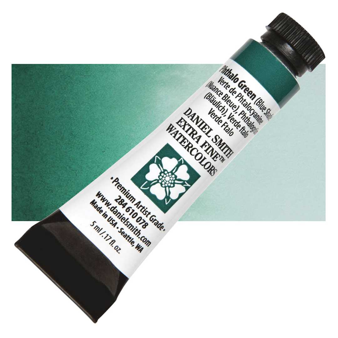Open in modal - Daniel Smith Extra Fine Watercolor - Phthalo Green Blue Shade, 5 ml Tube and swatch