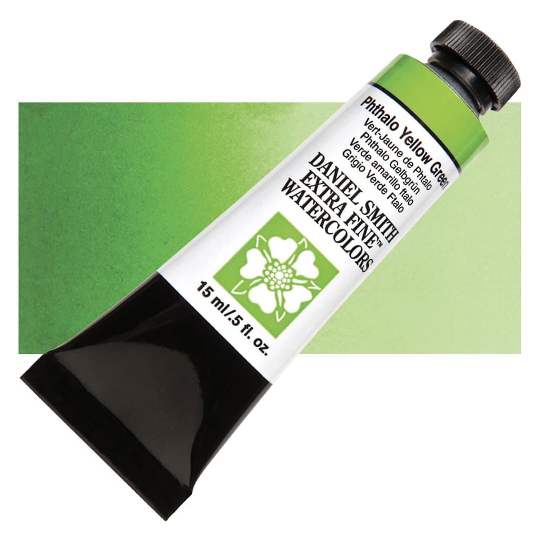 Open in modal - Daniel Smith Extra Fine Watercolor - Phthalo Yellow Green, 15 ml Tube and swatch