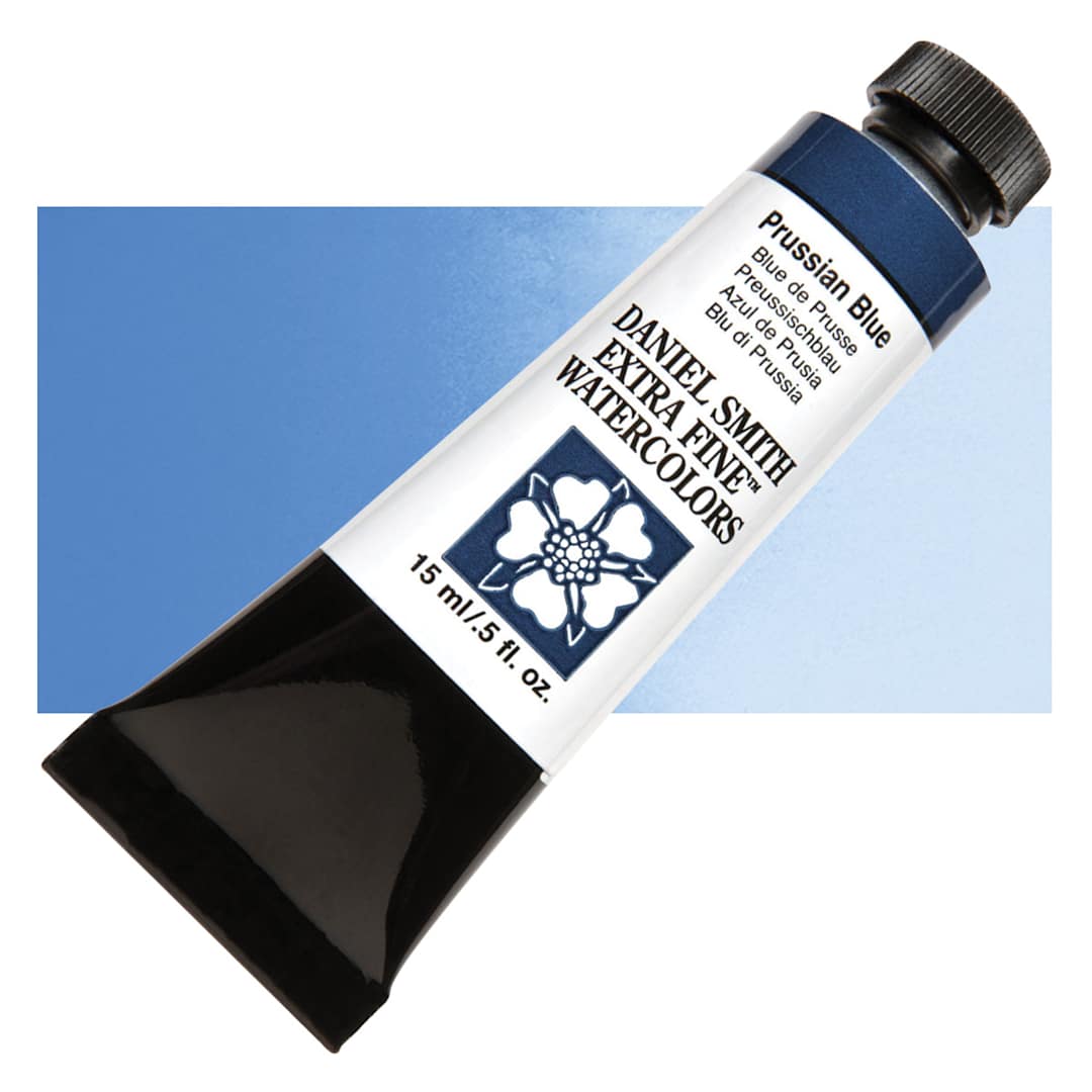 Open in modal - Daniel Smith Extra Fine Watercolor - Prussian Blue, 15 ml Tube and swatch