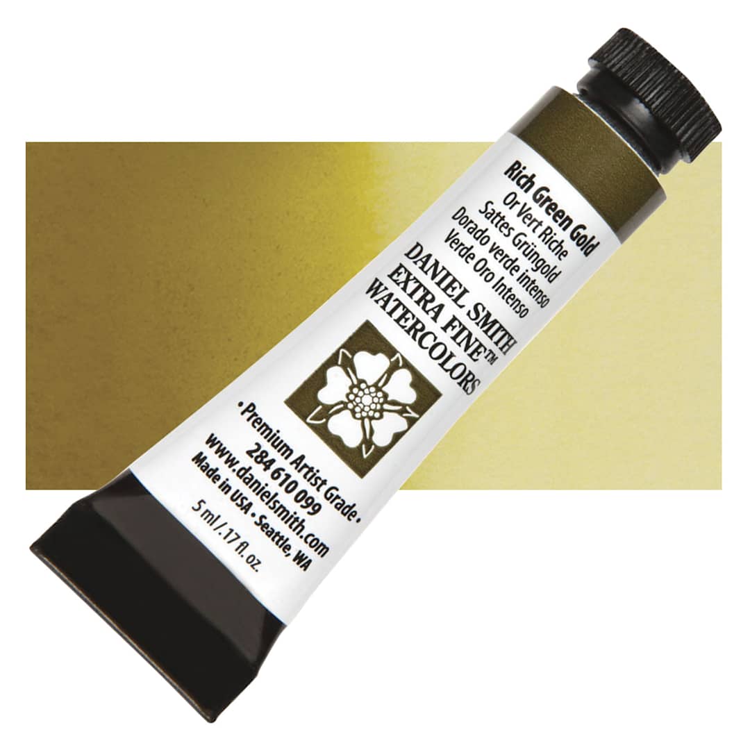 Open in modal - Daniel Smith Extra Fine Watercolor - Rich Green Gold, 5 ml Tube and swatch