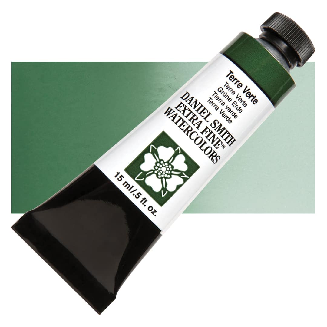 Open in modal - Daniel Smith Extra Fine Watercolor - Terre Verte, 15 ml Tube and swatch