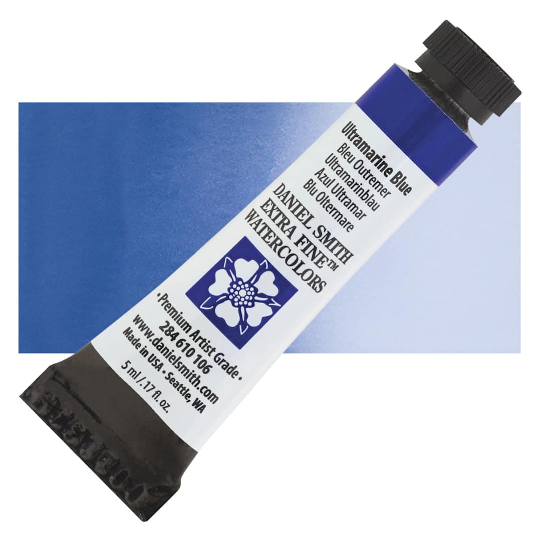 Open in modal - Daniel Smith Extra Fine Watercolor - Ultramarine Blue, 5 ml Tube and swatch