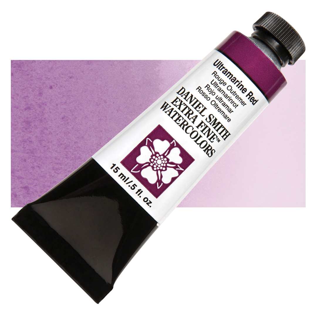 Open in modal - Daniel Smith Extra Fine Watercolor - Ultramarine Red, 15 ml Tube and swatch