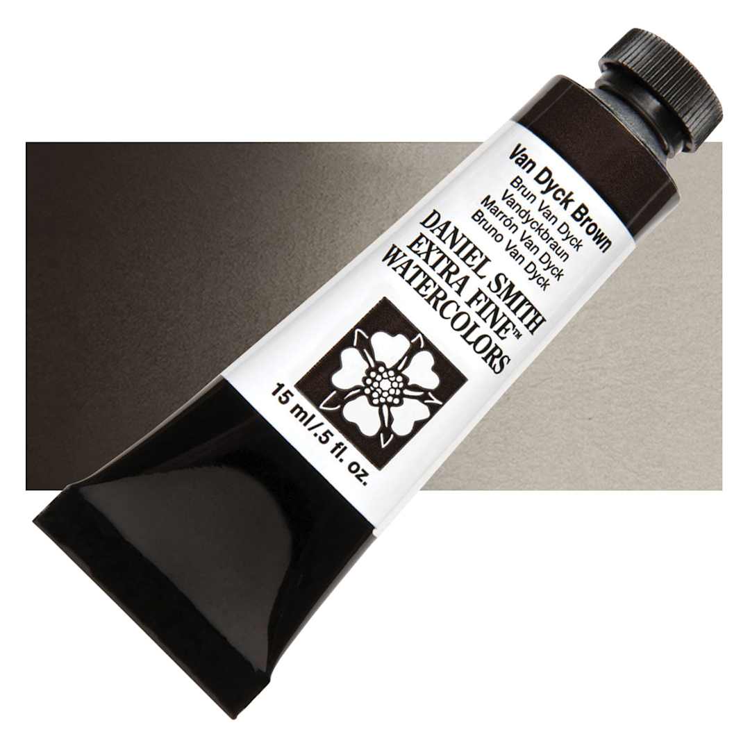 Open in modal - Daniel Smith Extra Fine Watercolor - Van Dyck Brown, 15 ml Tube and swatch