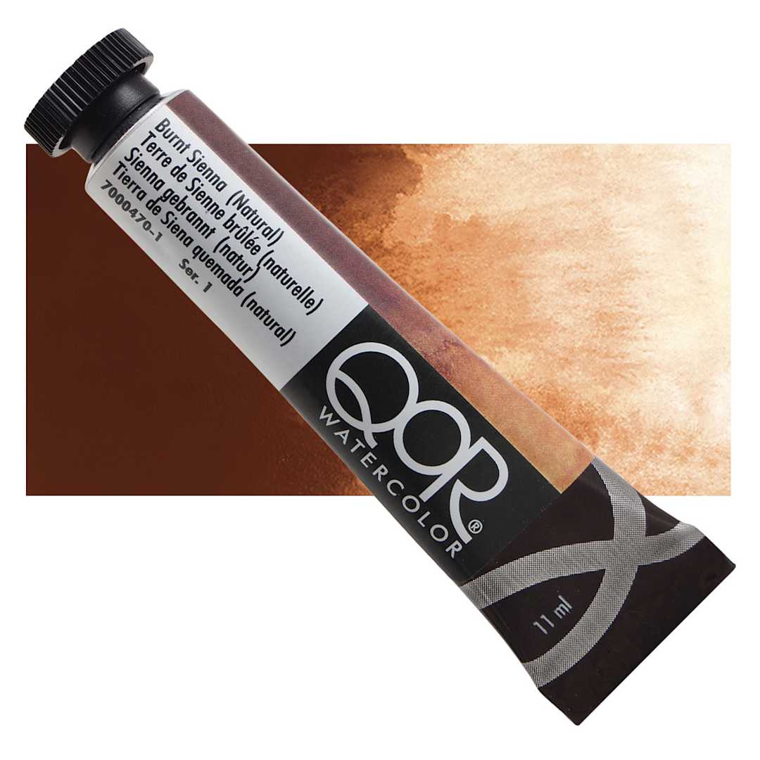 Open in modal - QoR Modern Watercolor - Burnt Sienna (Natural), 11 ml tube and swatch