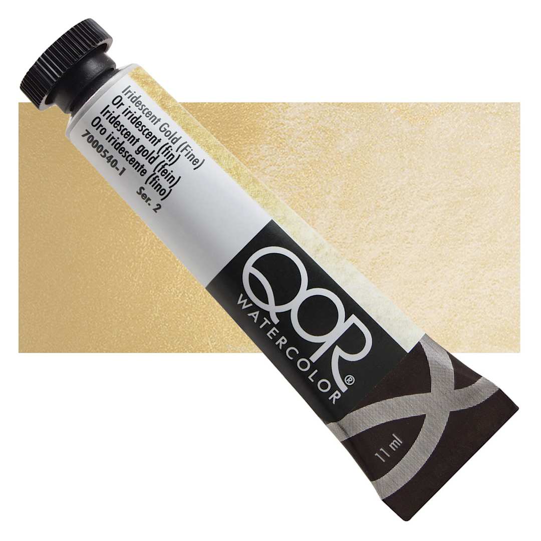 Open in modal - QoR Modern Watercolor - Iridescent Gold (Fine), 11 ml tube and swatch