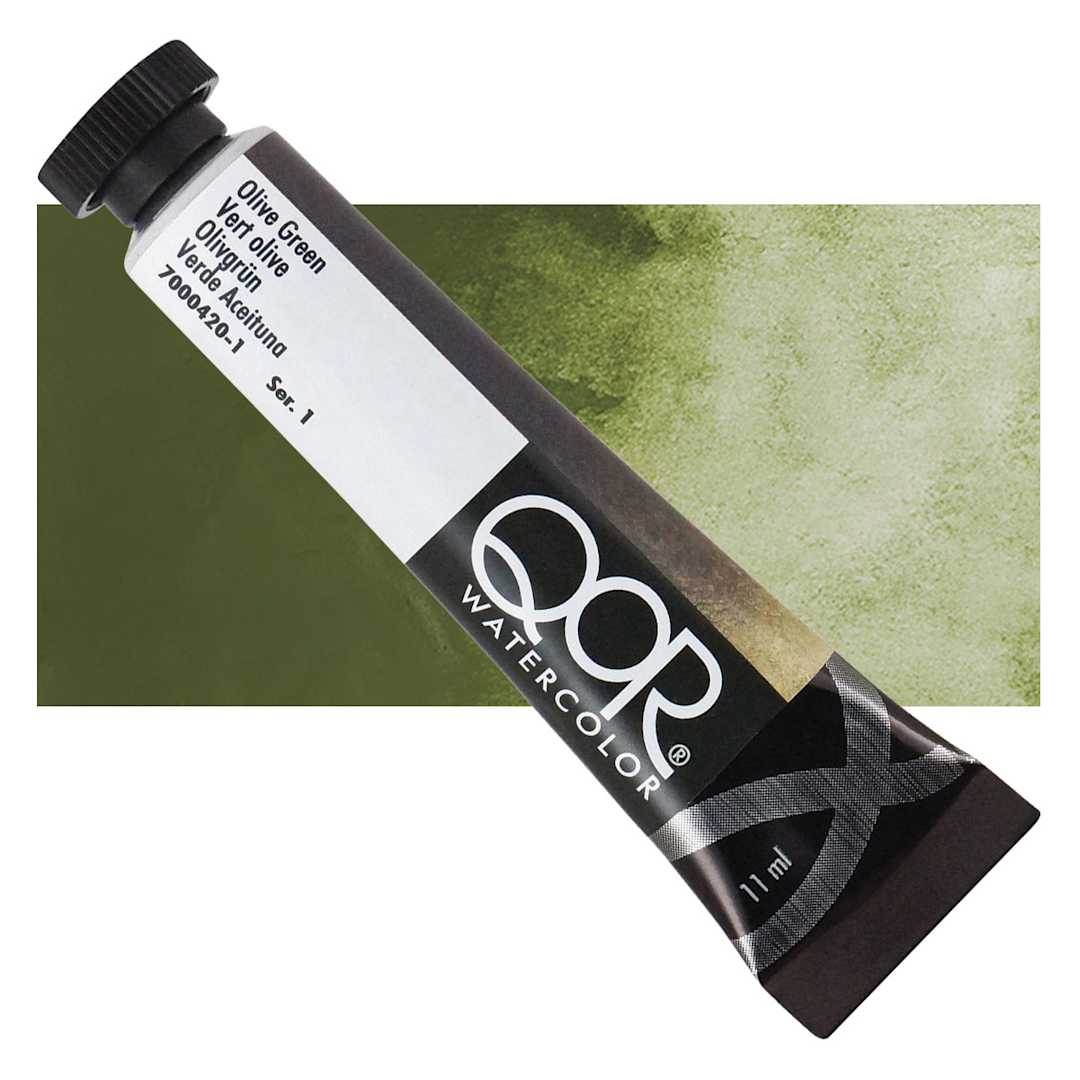 Open in modal - QoR Modern Watercolor - Olive Green, 11 ml tube and swatch