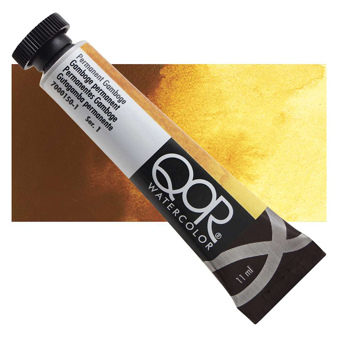 Open in modal - QoR Modern Watercolor - Permanent Gamboge, 11 ml tube and swatch