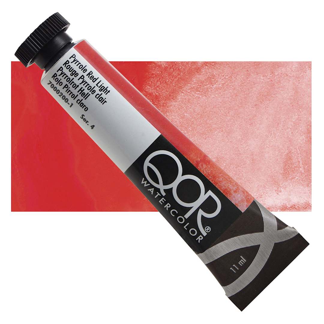 Open in modal - QoR Modern Watercolor - Pyrrole Red Light, 11 ml tube and swatch