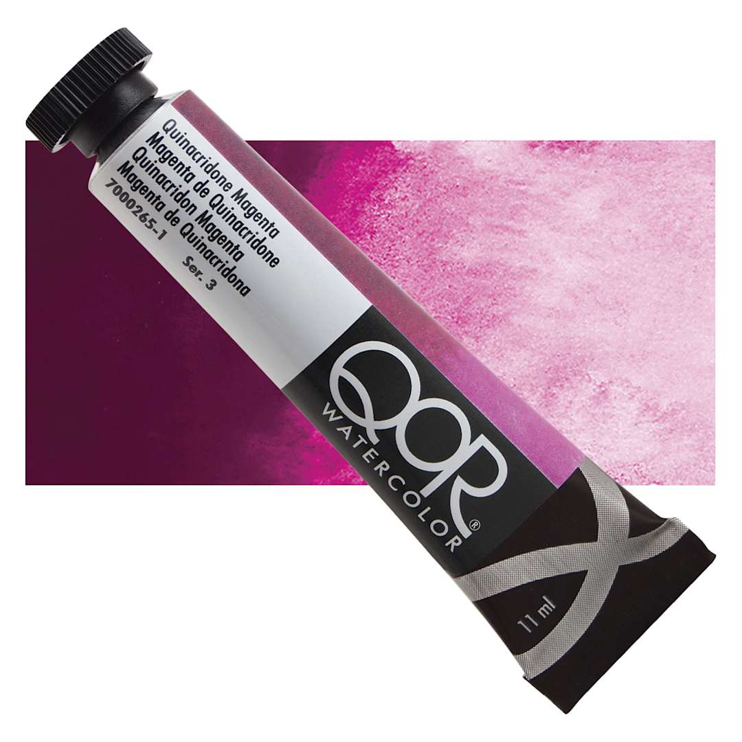 Open in modal - QoR Modern Watercolor - Quinacridone Magenta, 11 ml tube and swatch