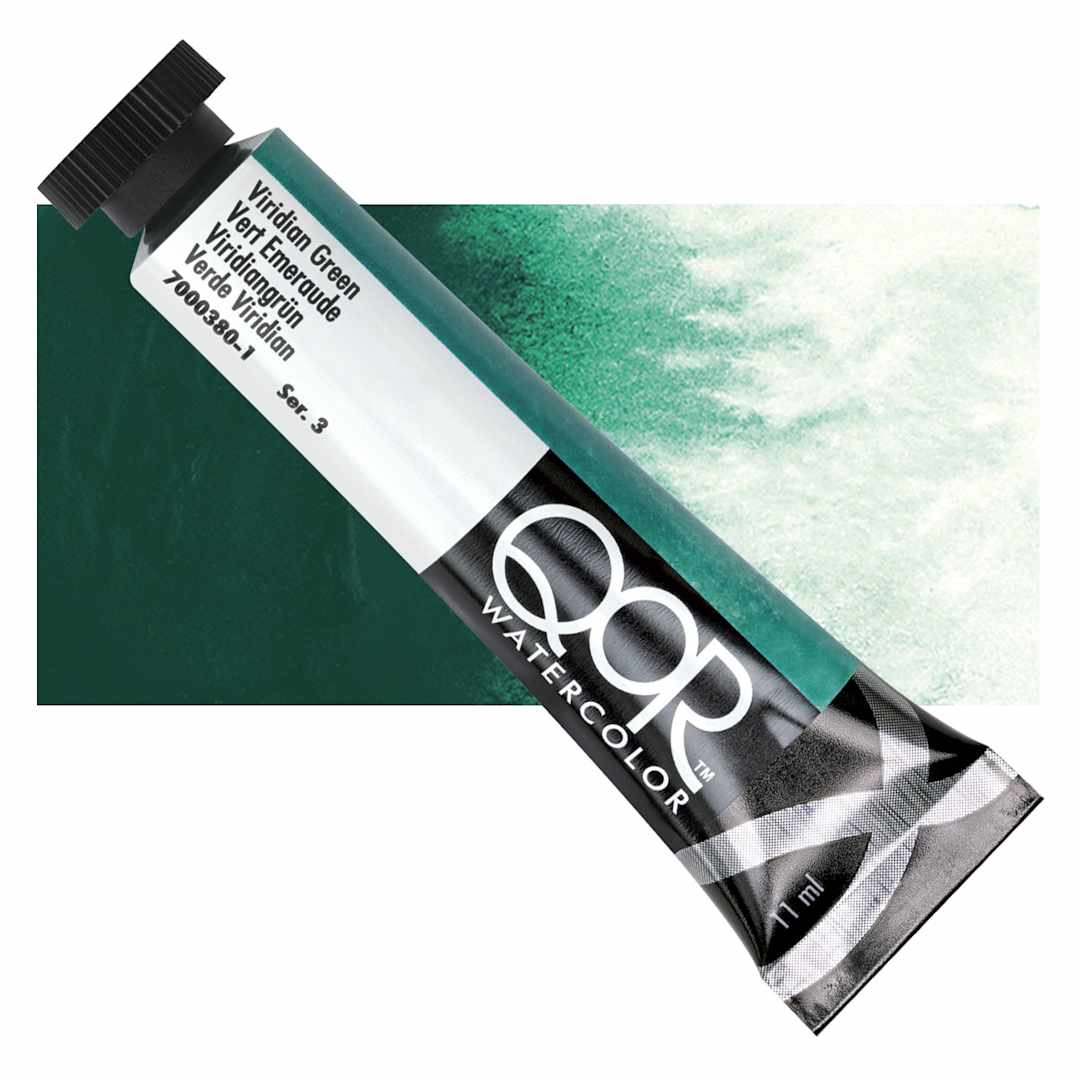 Open in modal - QoR Modern Watercolor - Viridian Green, 11 ml tube and swatch