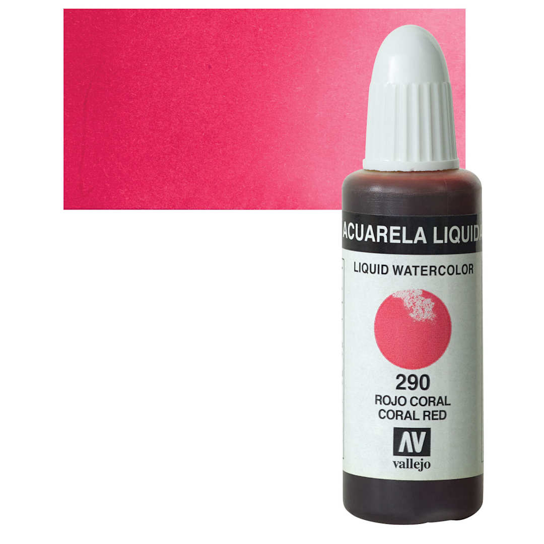 Open in modal - Vallejo Liquid Watercolor - Coral Red, 32 ml and swatch