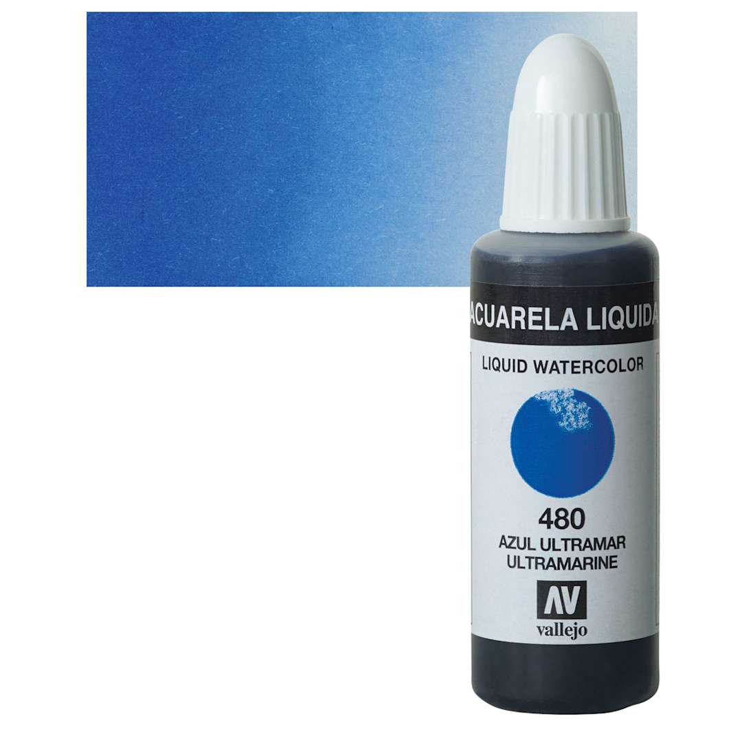 Open in modal - Vallejo Liquid Watercolor - Ultramarine, 32 ml and swatch