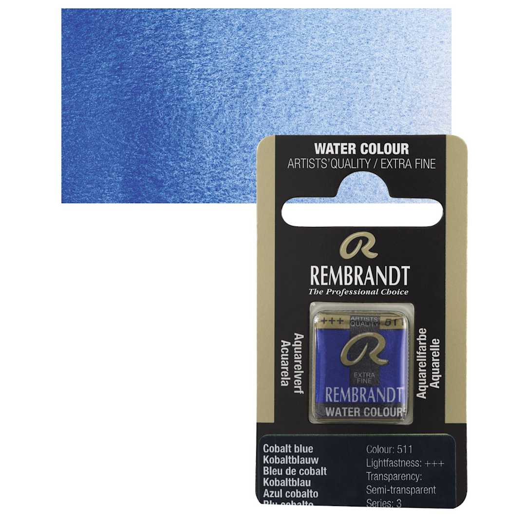 Open in modal - Rembrandt Watercolor Half Pan - Cobalt Blue pan and swatch