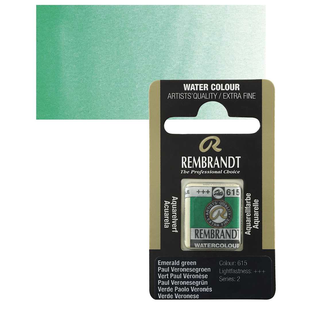 Open in modal - Rembrandt Watercolor Half Pan - Emerald Green pan and swatch