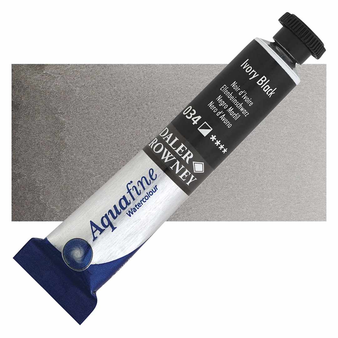 Open in modal - Daler-Rowney Aquafine Watercolor - Ivory Black, 8 ml Tube and swatch