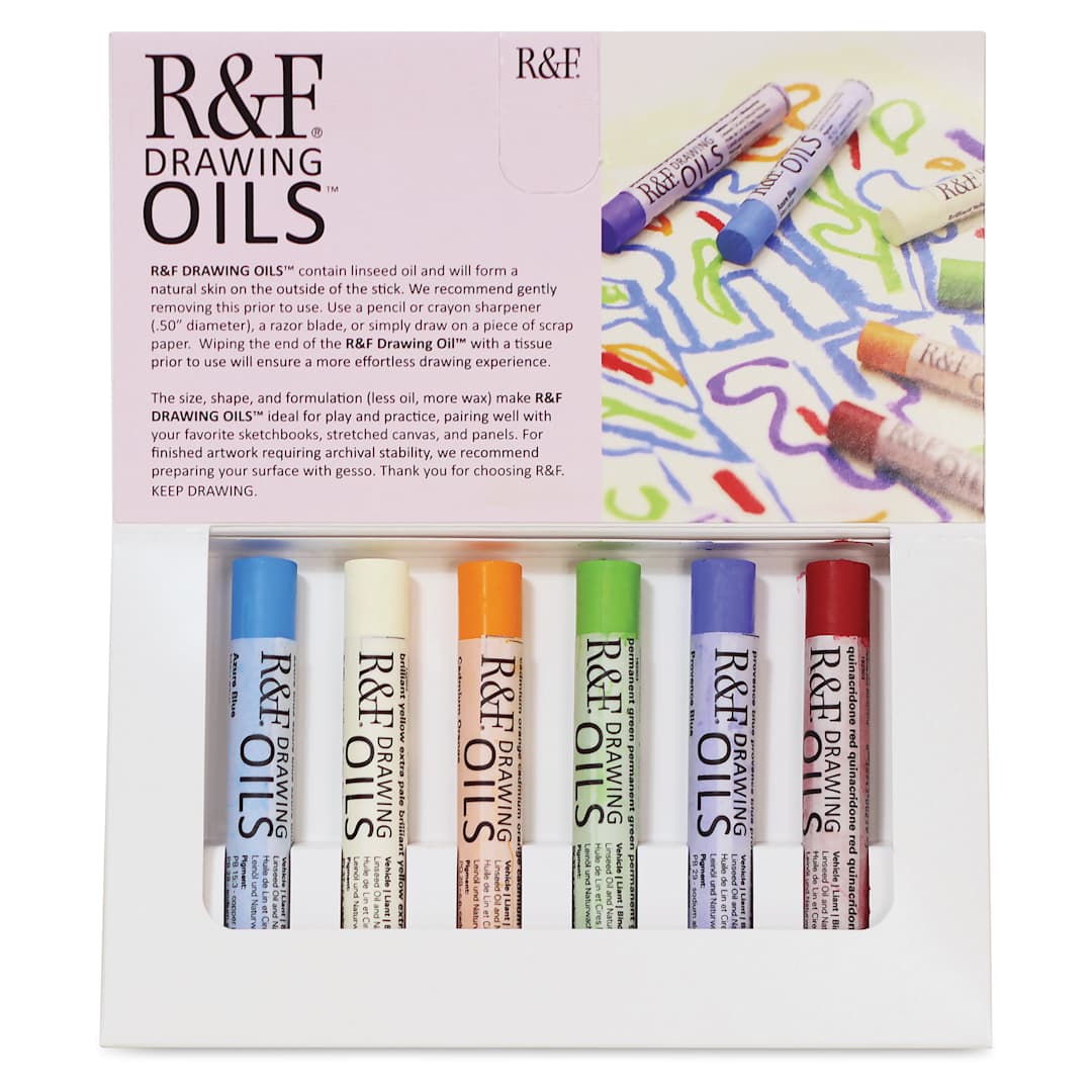 Open in modal - R&F Drawing Oil Sticks - Set of 6, Modern Colors, 12 ml open to show contents