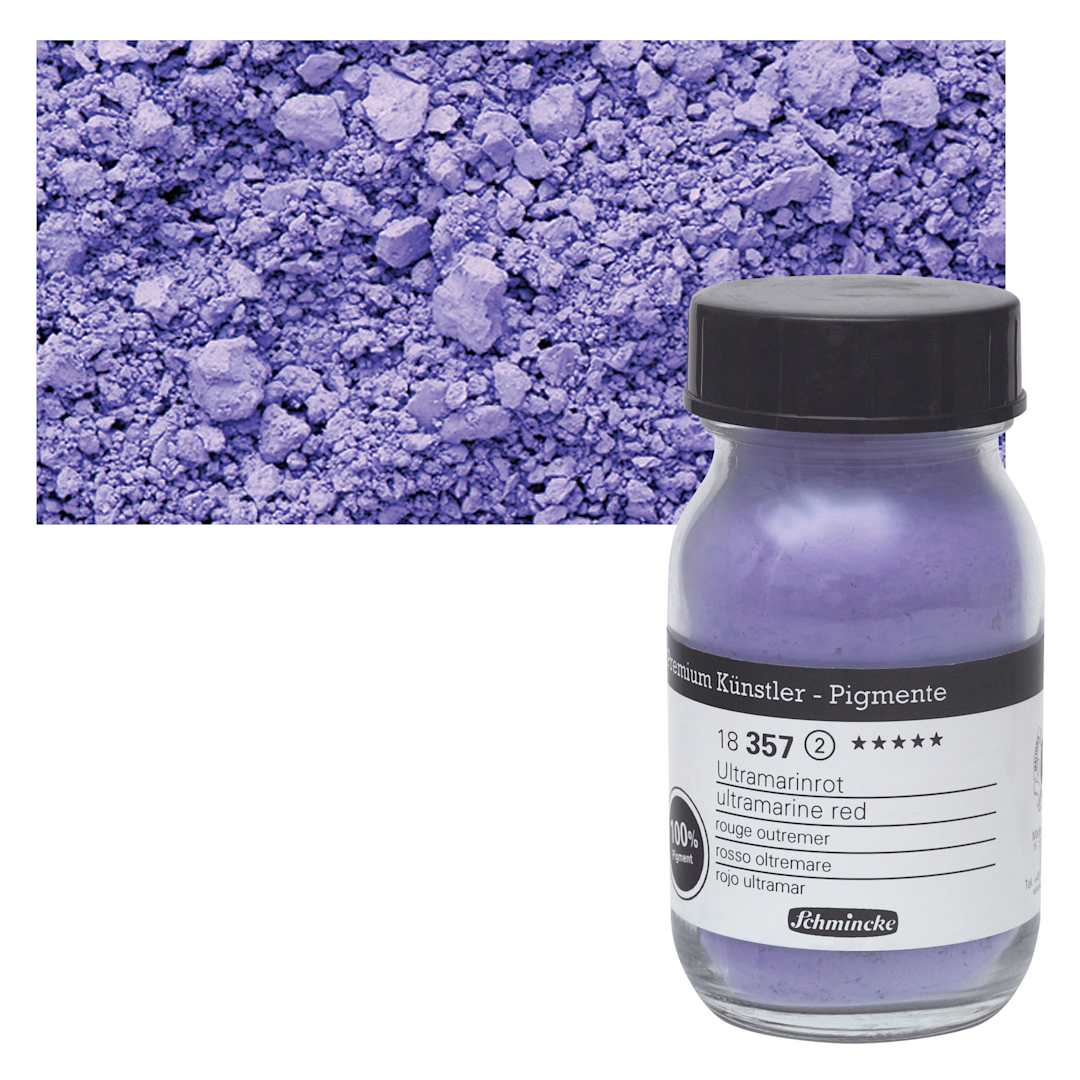 Open in modal - Schmincke Pigment - Ultramarine Red, 100 ml Jar and swatch