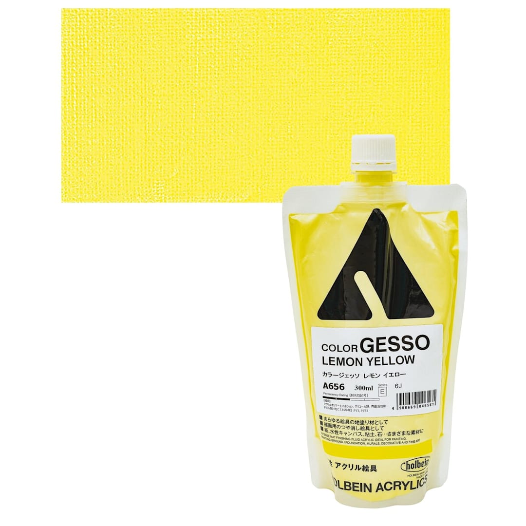 Open in modal - Holbein Acryla Gesso - Lemon Yellow, 300 ml pouch and swatch
