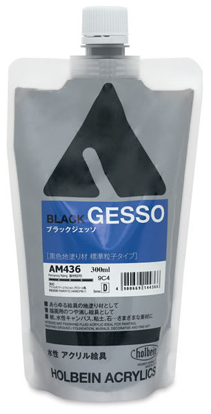Open in modal - Holbein Acrylic Gesso - Front of poly bag of Black Gesso