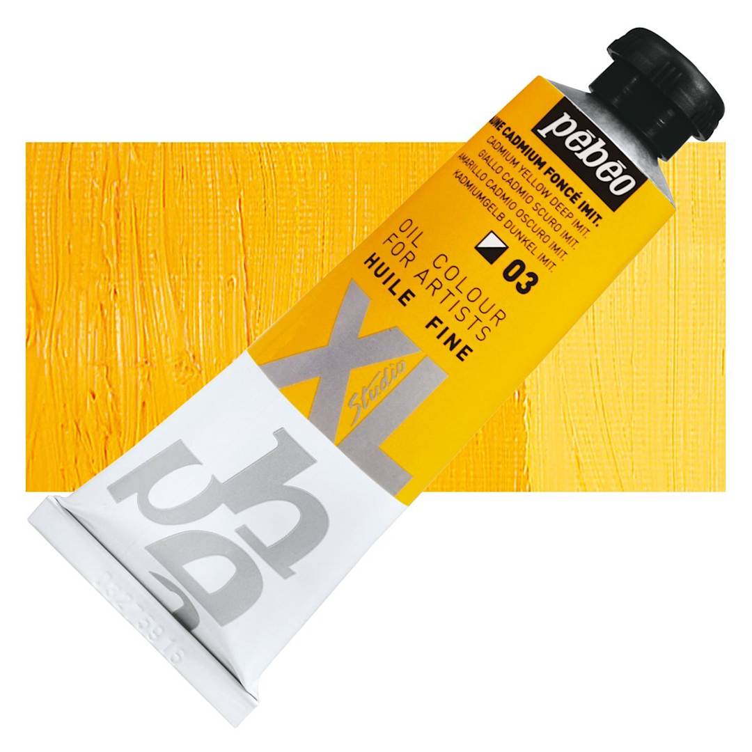 Open in modal - Pebeo XL Studio Oil Paint - Cadmium Yellow Deep Imitation, 37 ml Tube and swatch
