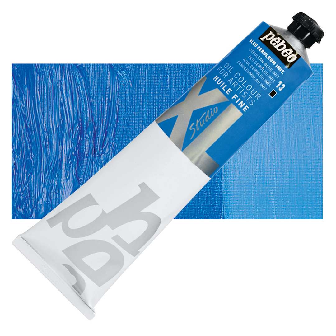 Open in modal - Pebeo XL Studio Oil Paint - Cerulean Blue, 180 ml tube and swatch