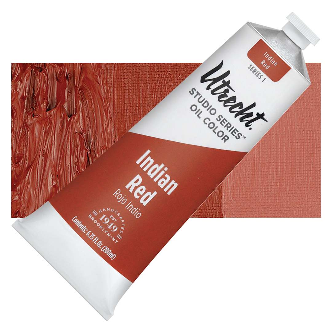 Open in modal - Utrecht Studio Series Oil Paint - Indian Red, 200 ml tube and swatch