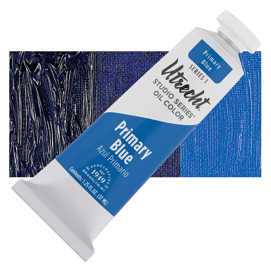 Open in modal - Utrecht Studio Series Oil Paint - Primary Blue, 37 ml, Tube and swatch