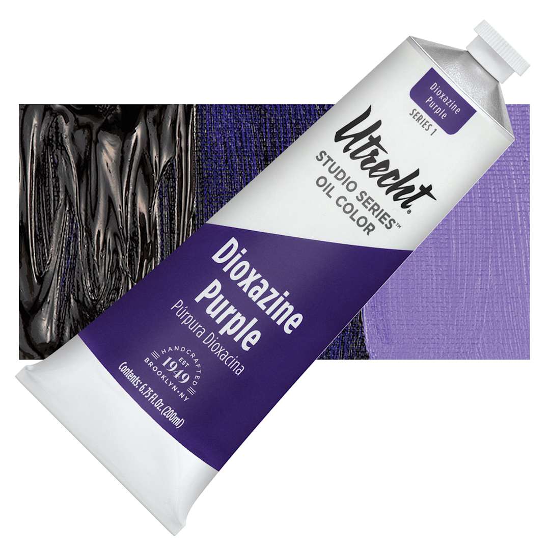 Open in modal - Utrecht Studio Series Oil Paint - Dioxazine Purple, 200 ml tube and swatch