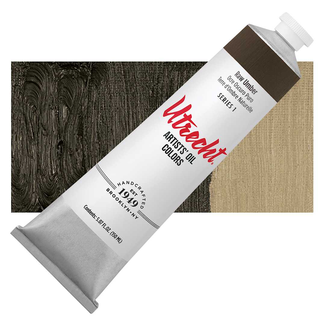 Open in modal - Utrecht Artists' Oil Paint - Raw Umber, 150 ml tube and swatch
