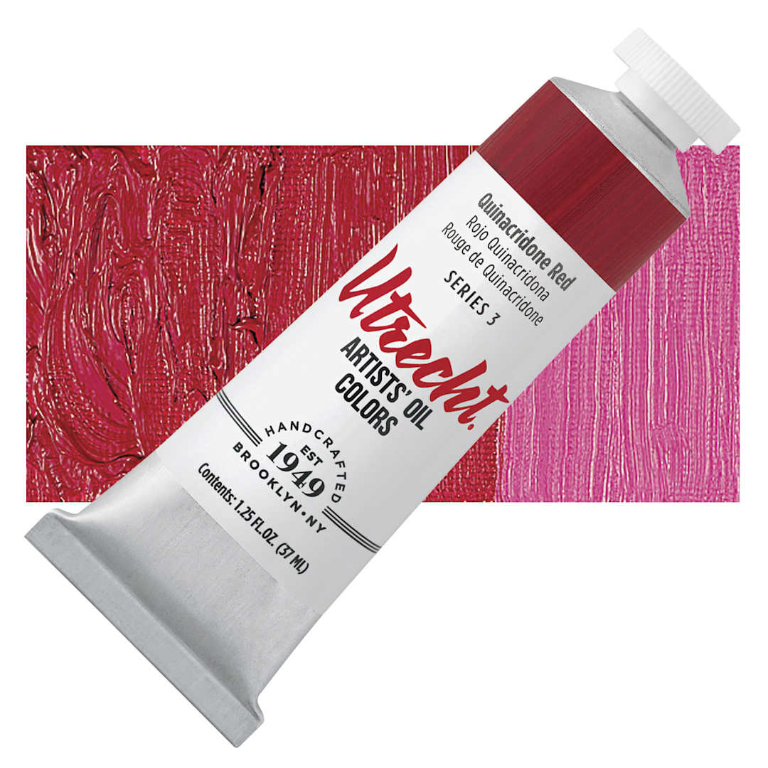 Open in modal - Utrecht Artists' Oil Paint - Quinacridone Red, 37 ml tube and swatch