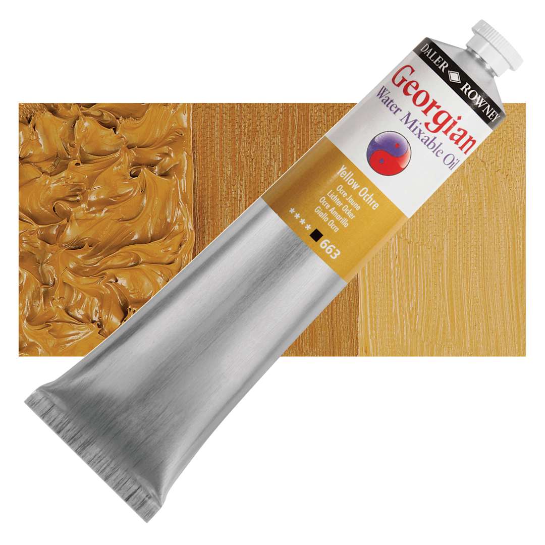 Open in modal - Georgian Water Mixable Oil - Yellow Ochre, 200 ml tube and swatch