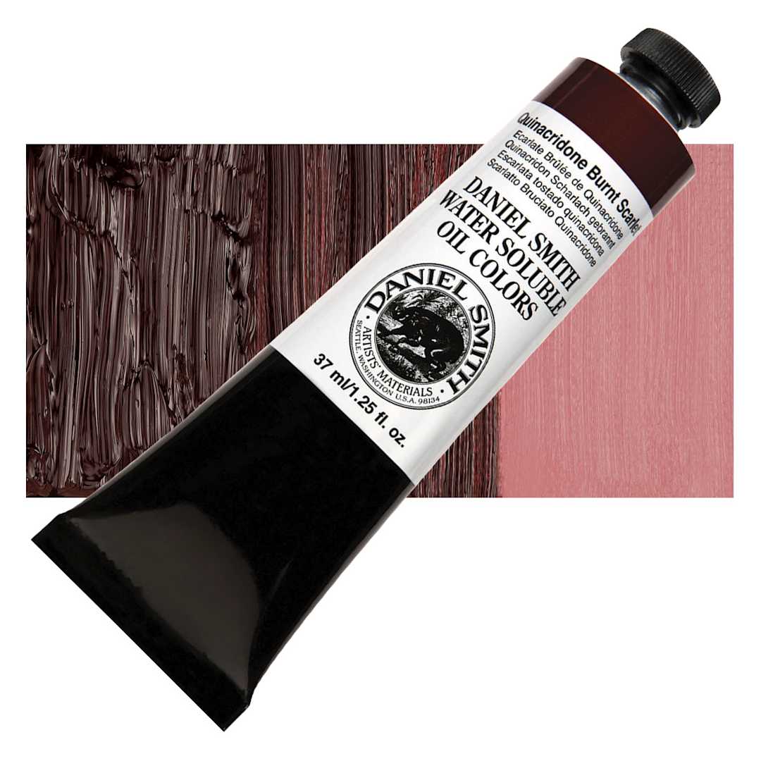 Open in modal - Daniel Smith Water-Soluble Oil - Quinacridone Burnt Scarlet, 37 ml Tube and swatch