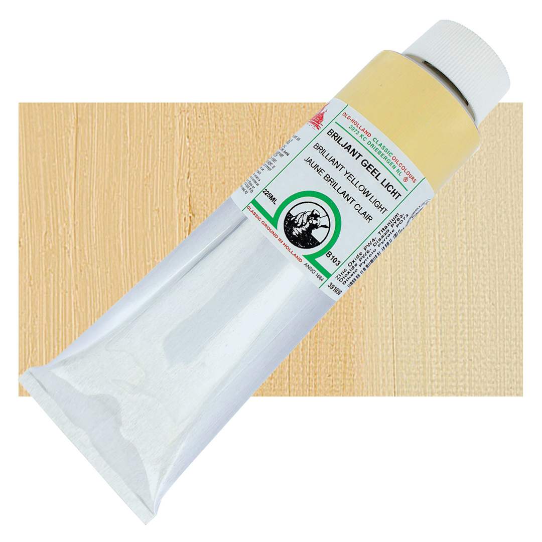 Open in modal - Old Holland Classic Oil Color - Brilliant Yellow Light, 225 ml tube and swatch