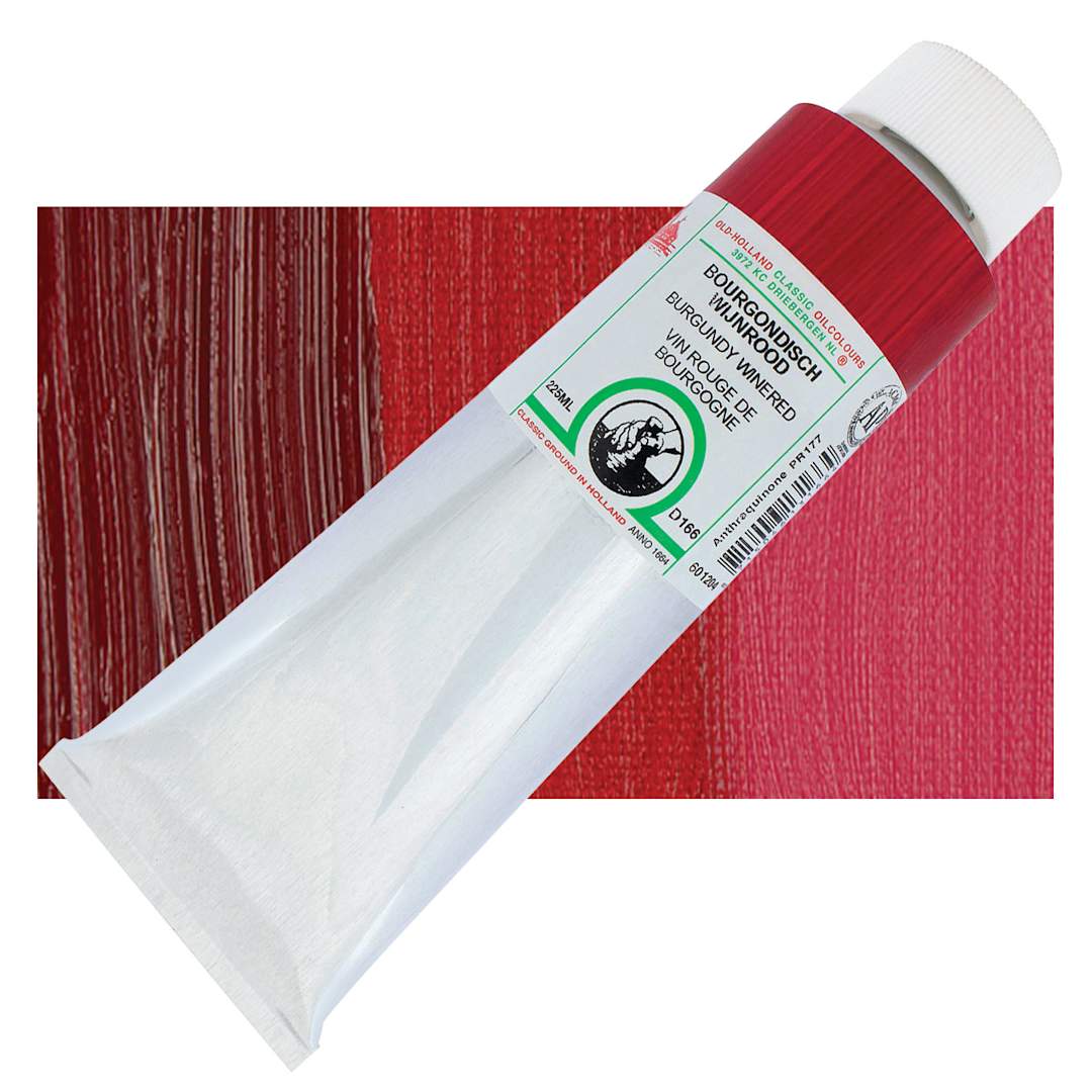 Open in modal - Old Holland Classic Oil Color - Burgundy Wine Red, 225 ml tube and swatch