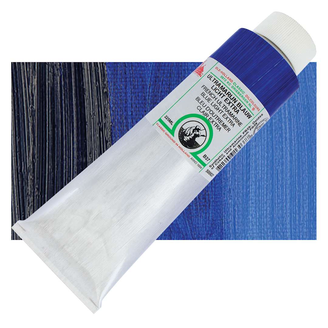 Open in modal - Old Holland Classic Oil Color - French Ultramarine Light Extra, 225 ml tube and swatch