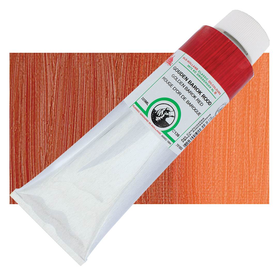 Open in modal - Old Holland Classic Oil Color - Golden Barok Red, 225 ml tube and swatch