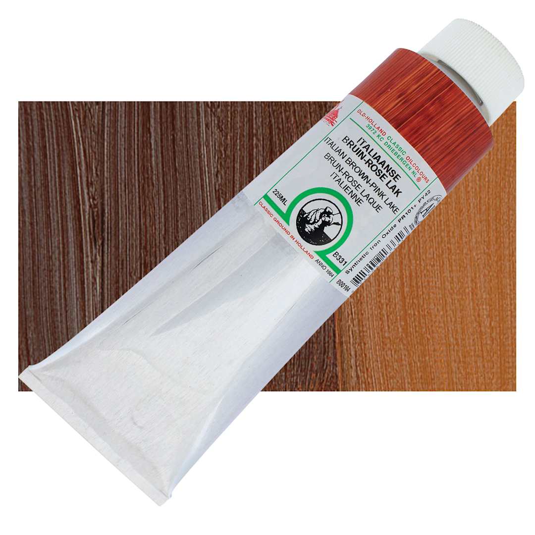 Open in modal - Old Holland Classic Oil Color - Italian Brown Pink Lake, 225 ml tube and swatch