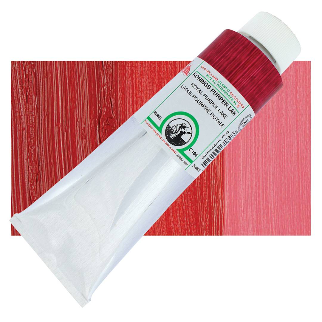 Open in modal - Old Holland Classic Oil Color - Royal Purple Lake, 225 ml tube and swatch