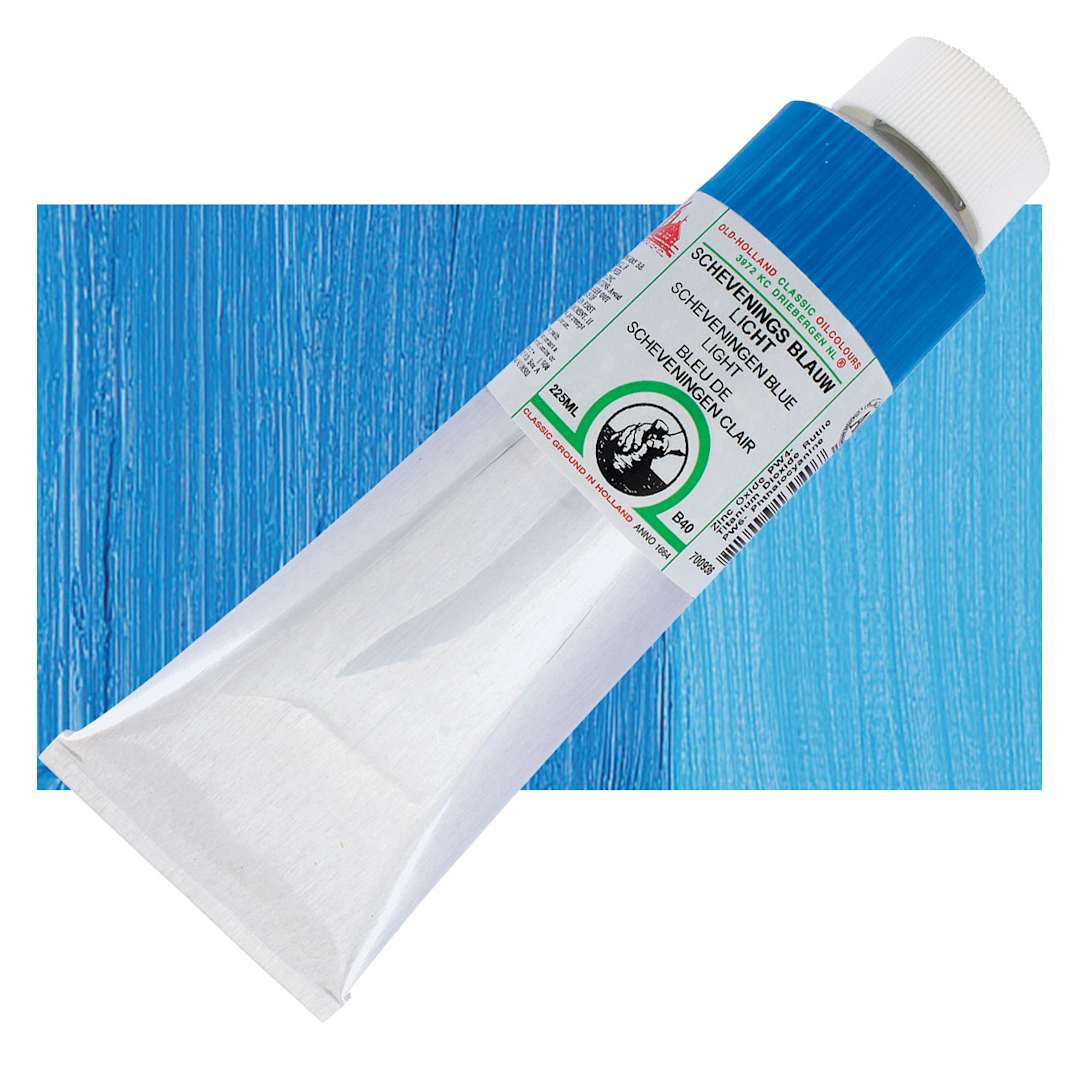 Open in modal - Old Holland Classic Oil Color - Scheveningen Blue Light, 225 ml tube and swatch