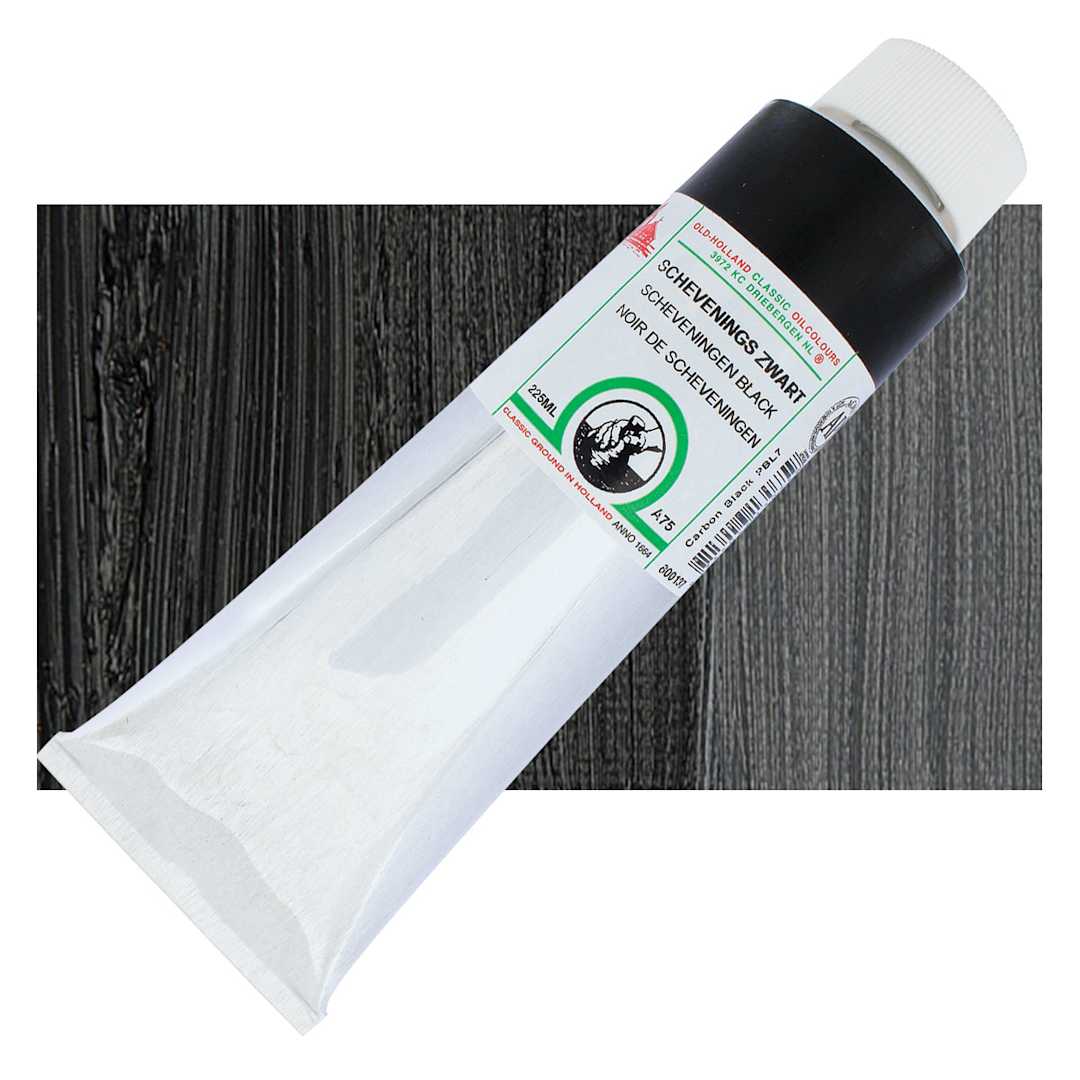 Open in modal - Old Holland Classic Oil Color - Scheveningen Intense Black, 225 ml tube and swatch