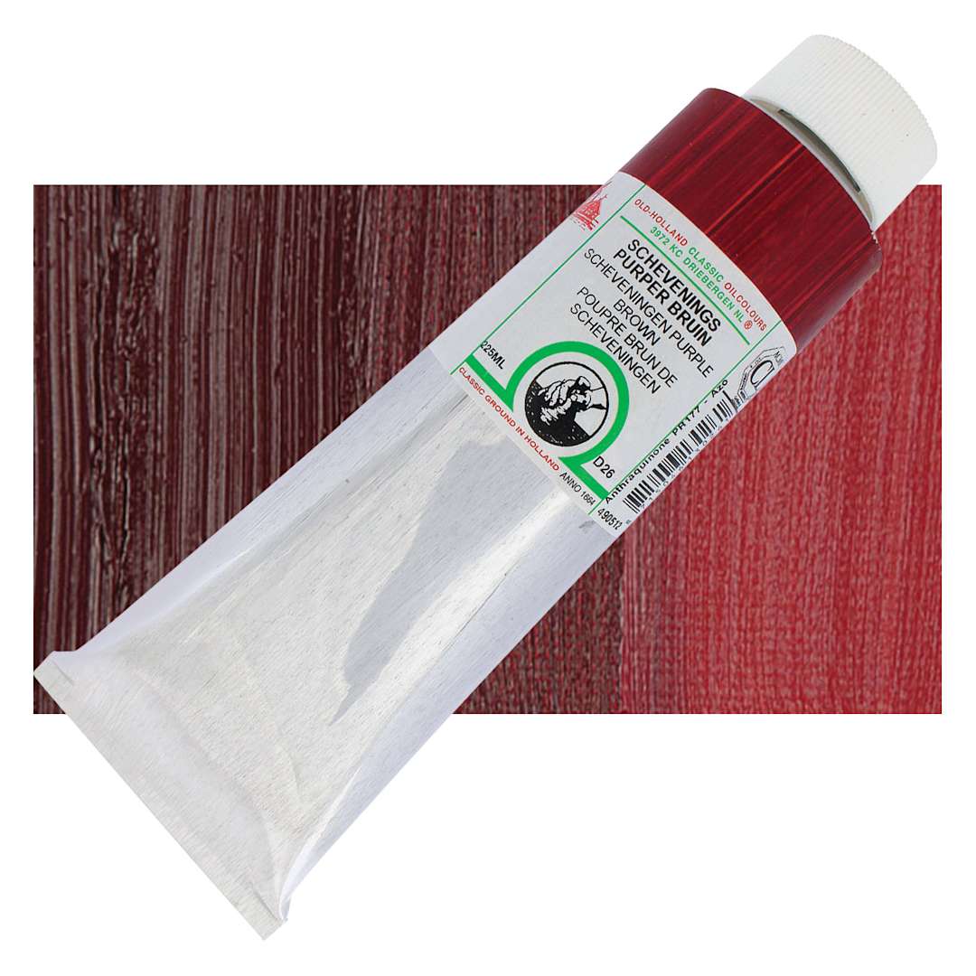 Open in modal - Old Holland Classic Oil Color - Scheveningen Purple Brown, 225 ml tube and swatch