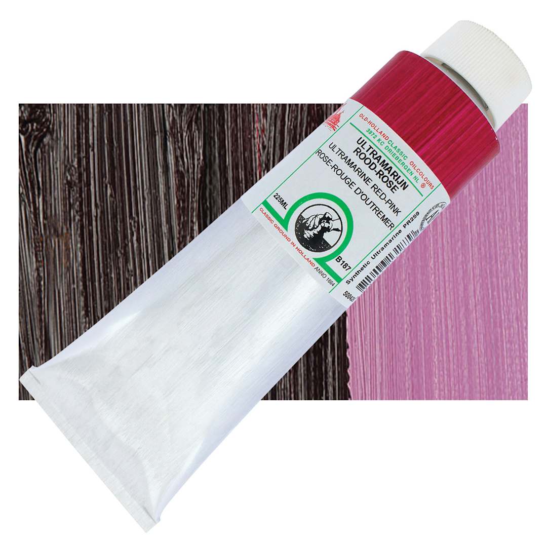 Open in modal - Old Holland Classic Oil Color - Ultramarine Red Pink, 225 ml tube and swatch
