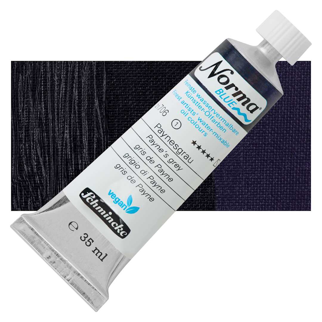 Open in modal - Schmincke Norma Blue Water-Mixable Oil Paint - Payne's Grey, 35 ml tube and swatch