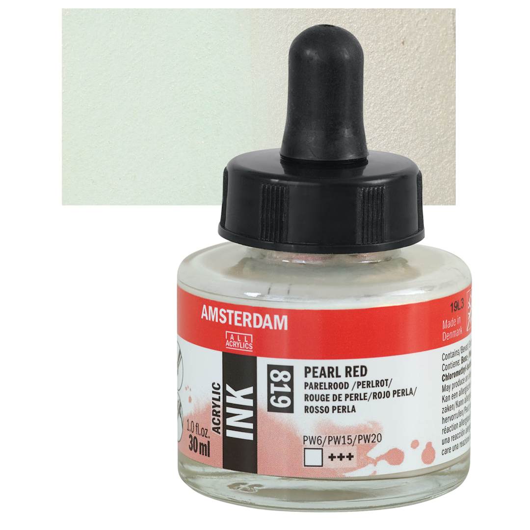 Open in modal - Amsterdam Acrylic Ink - Pearl Red, 20 ml bottle and swatch