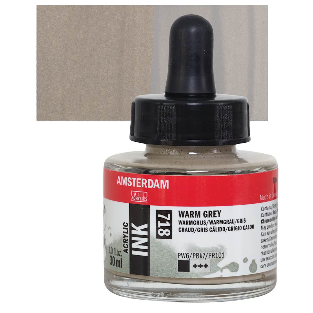 Open in modal - Amsterdam Acrylic Ink - Warm Grey, 30 ml bottle and swatch