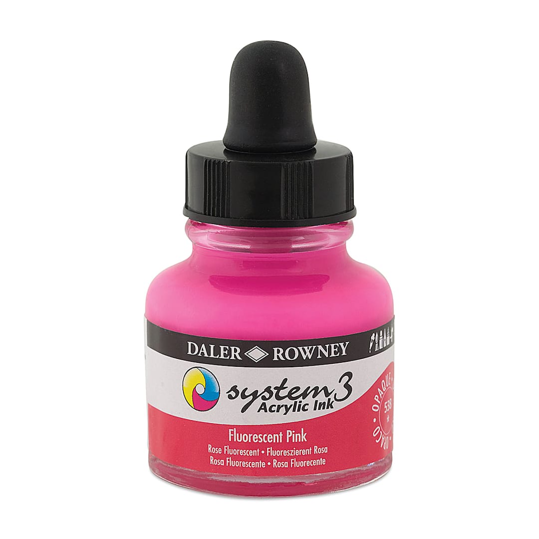 Open in modal - Daler-Rowney System3 Acrylic Ink - Fluorescent Pink, 1 oz