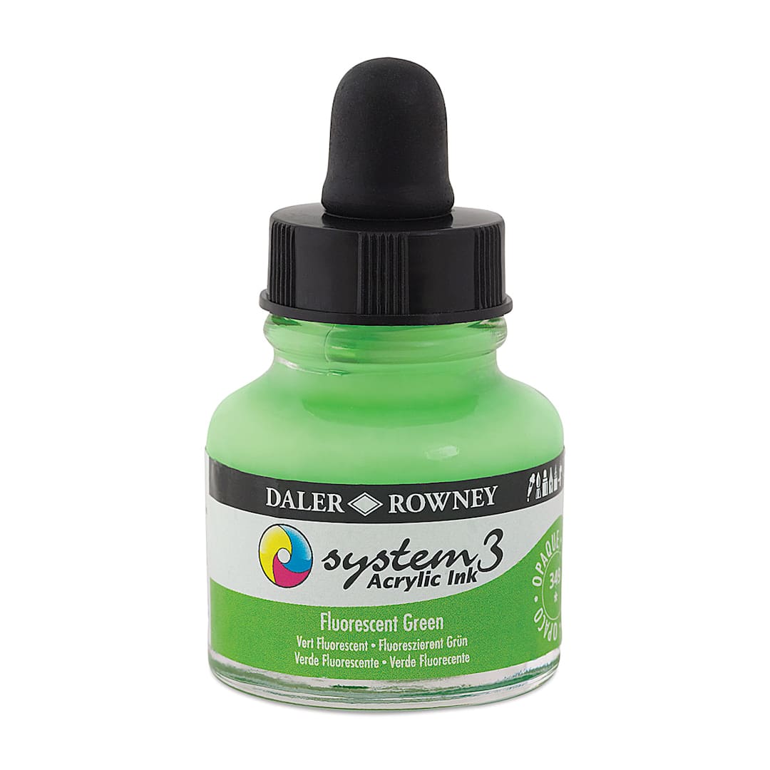 Open in modal - Daler-Rowney System3 Acrylic Ink - Fluorescent Green, 1 oz