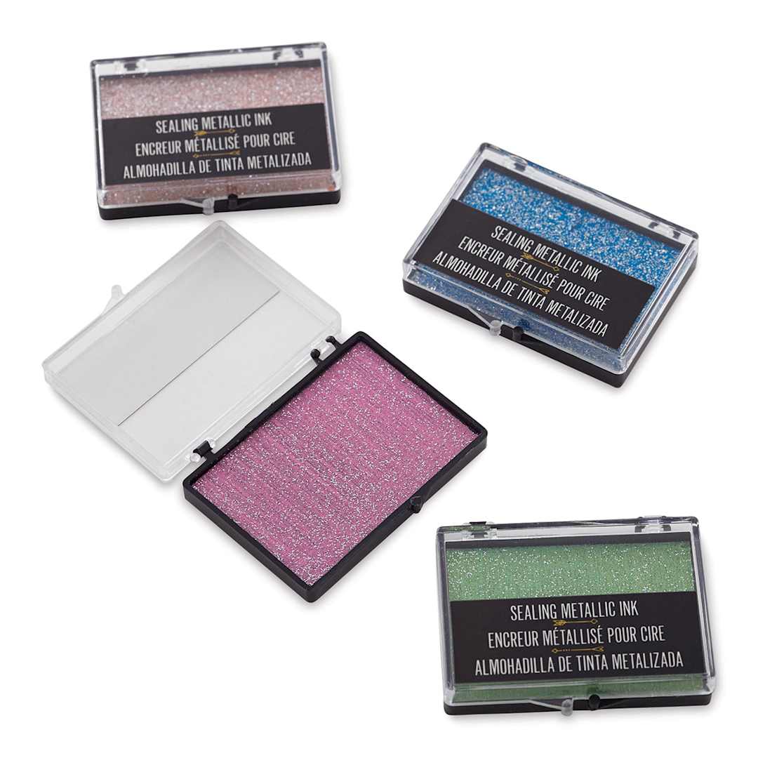 Open in modal - Manuscript Metallic Ink Pads - 4 pc set shown with one pad open
