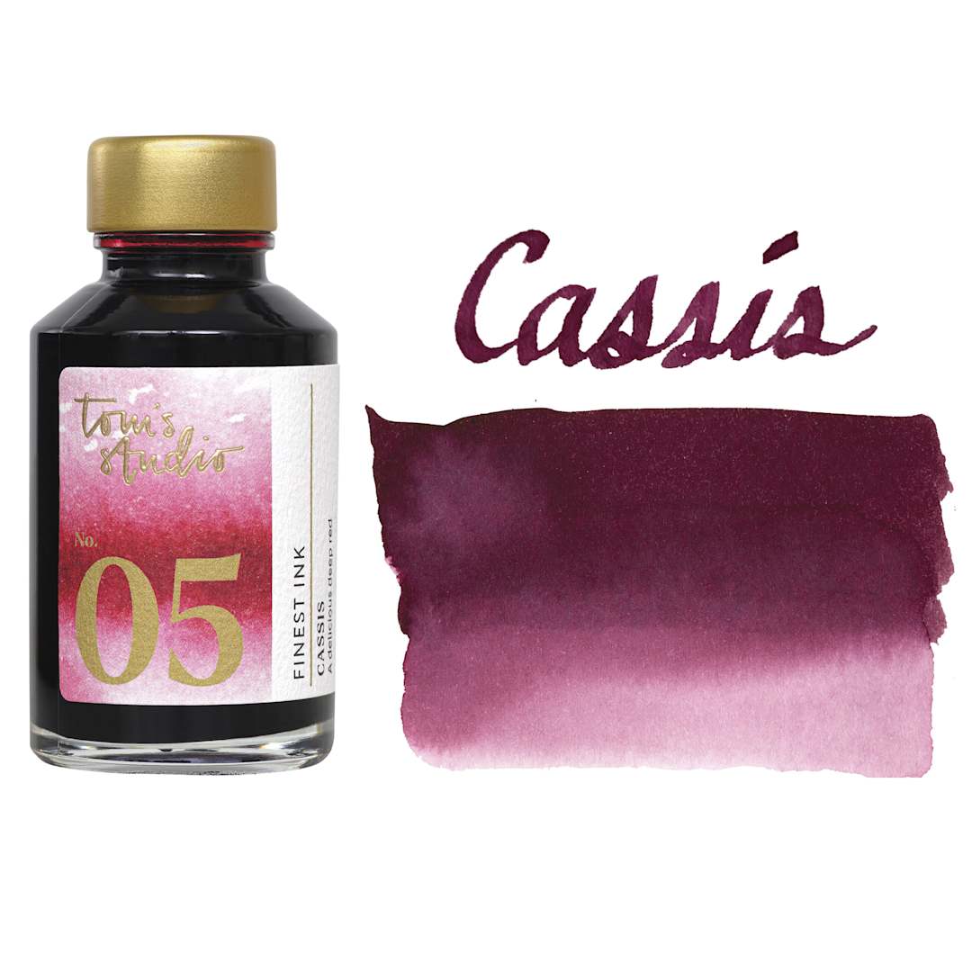 Open in modal - Tom's Studio Fountain Pen Ink - 50 ml, Cassis, bottle with swatch